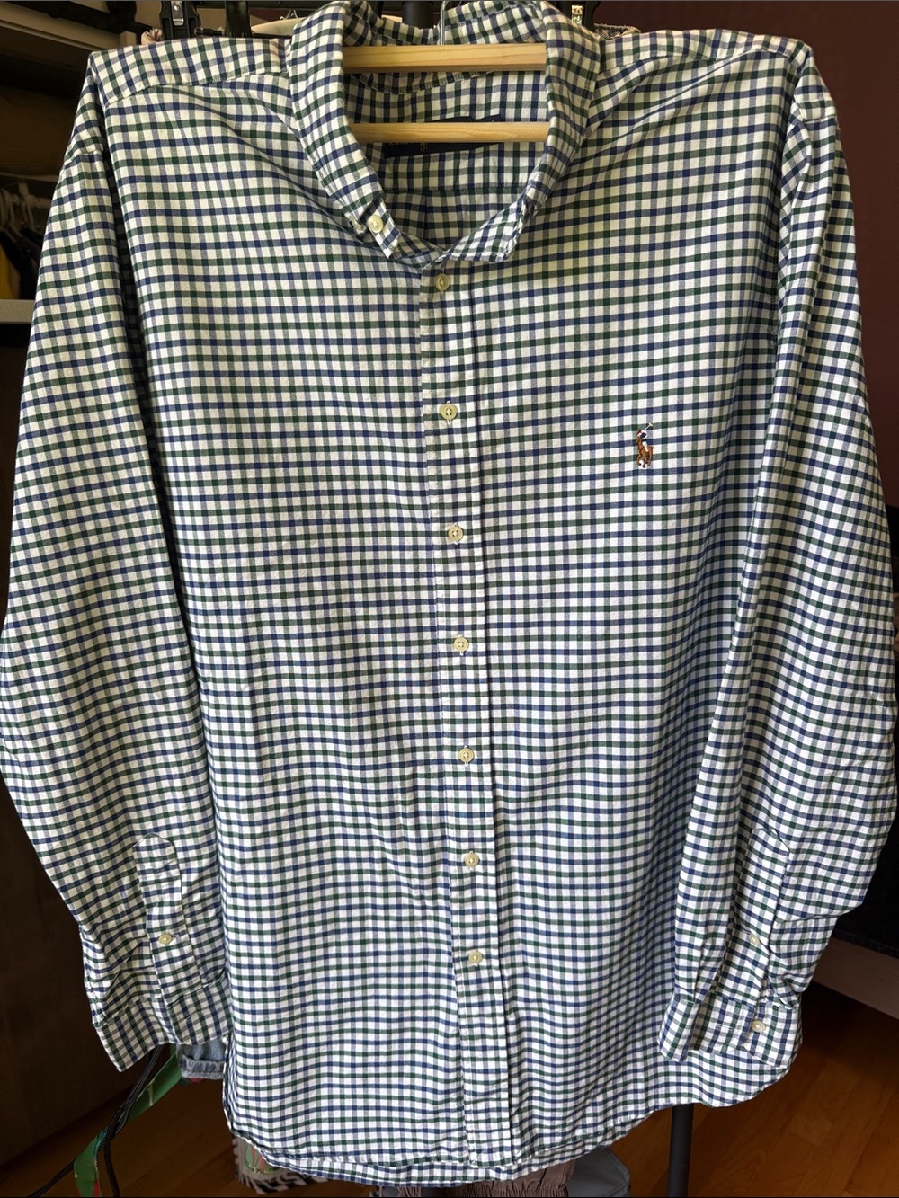 Ralph Lauren Green and White Gingham Button-Down Shirt